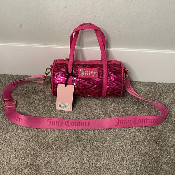 New Juicy Couture Queen of Everything Mini Barrel Sequin Pink Purse - Picture 1 of 3